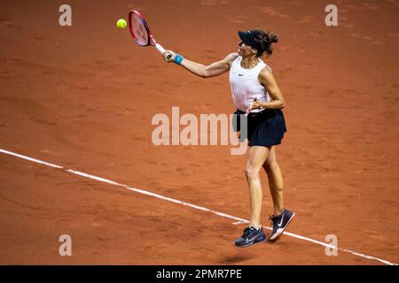 Stuttgart, Allemagne. 14th avril 2023. Tennis, femmes: Billie Jean King Cup - cycle de qualification, Allemagne - Brésil, Porsche Arena. Tatjana Maria d'Allemagne en action. Crédit : Tom Weller/dpa/Alay Live News Banque D'Images