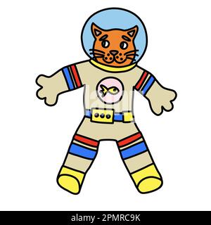 Adorable astronaute de chat de style dessin animé, illustration vectorielle de style doodle Illustration de Vecteur