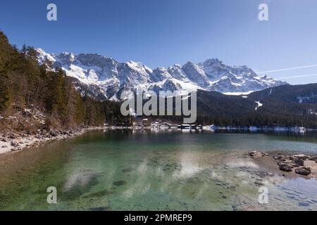 Eibsee lac, Zugspitze, Grainau, haute-Bavière, Bavière, Allemagne Banque D'Images