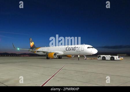 Condor, avion, aéroport, Hurghada, Egypte Banque D'Images