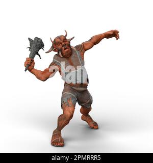 3D illustration d'un grand combat de Troll avec une arme de club en bois isolée sur un fond blanc. Banque D'Images