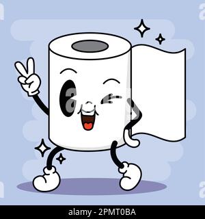 Papier toilette Happy de couleur isolée personnage de dessin animé traditionnel Vector Illustration de Vecteur