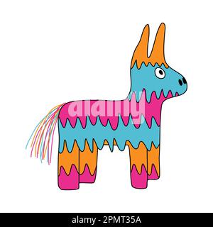 Pinata mexicain âne ou lama, jouet coloré avec gâteries pour l'anniversaire d'enfant ou fête, carnaval ou fiesta, illustration vectorielle de style doodle Illustration de Vecteur