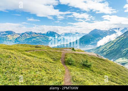 Sentiers de randonnée le long d'une vue sur le sentier de sortie du glacier dans le parc national de Kenai Fjords près de Seward, Alaska Banque D'Images