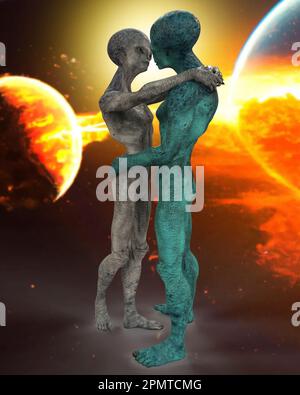Extraterrestres amoureux, illustration Banque D'Images