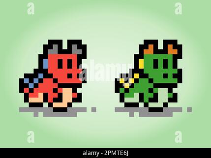 image de pixel dragon rouge et vert 8 bits. Animaux dans des illustrations vectorielles pour les logos de jeux et de ressources. Illustration de Vecteur