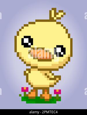 pixels de canard 8 bits. Ressources de jeu d'animaux dans les illustrations vectorielles. Illustration de Vecteur