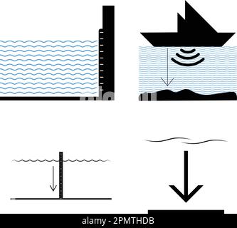 Icône profondeur de l'eau, mesurer la profondeur de l'illustration vectorielle de la profondeur des eaux peu profondes Illustration de Vecteur