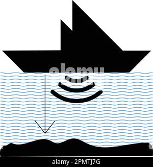 Icône profondeur de l'eau, mesurer la profondeur de l'illustration vectorielle de la profondeur des eaux peu profondes Illustration de Vecteur