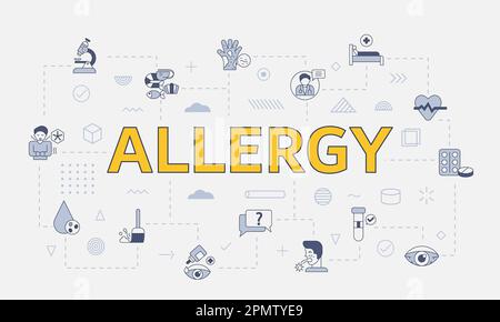 concept d'allergie avec ensemble d'icônes avec un grand mot ou du texte sur le vecteur central Banque D'Images