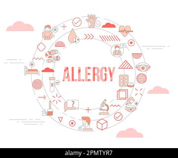 concept d'allergie avec bannière de modèle d'ensemble d'icônes et vecteur de forme circulaire Banque D'Images