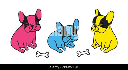 chien vecteur français bulldog icône logo os doodle personnage illustration pop art dessin animé Illustration de Vecteur