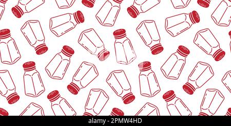 Bouteille de poivre sans couture motif vectoriel isolé saupoudreuse à sucre sel papier peint fond rouge Illustration de Vecteur