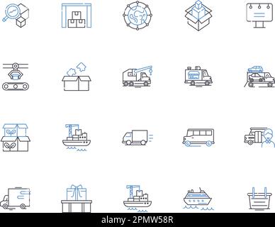 Collection d'icônes de contour de chaîne logistique. Logistique, gestion, optimisation, approvisionnement, chaîne, Ensemble de concepts distribution, vecteur de suivi et illustration Illustration de Vecteur