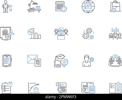 Collection d'icônes de contour analytique. Analyse, tendances, données, informations, métriques, Enquêtes, scénario KPI et ensemble de concepts d'illustration. Prévisions, modélisation Illustration de Vecteur