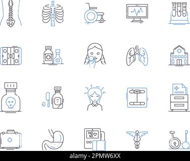 Collection d'icônes de contour des technologies de la santé. HealthTech, Santé, technologie, médical, Wearable, Jeu de concepts numérique, télésanté, vecteur et illustration Illustration de Vecteur