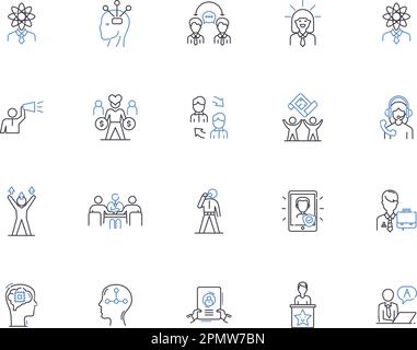 Collection d'icônes de contour de courtier. Courtier, négociateur, facilitateur, intermédiaire, médiateur, Jeu de concepts d'arbitre, de conseiller et d'illustration Illustration de Vecteur