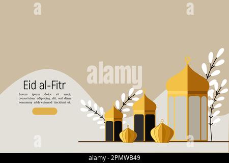 La fête musulmane du mois Saint du Ramadan Eid al-Fitr. Modèle d'illustration vectorielle pour carte de vœux ou d'invitation, bannière, prospectus, poster, Illustration de Vecteur