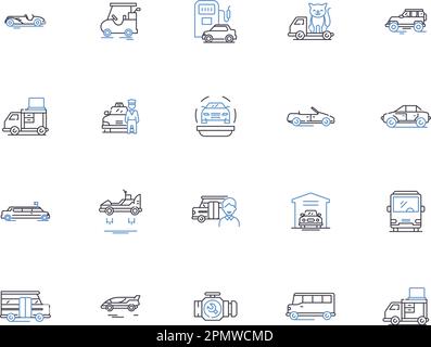 Collection d'icônes de contour de voitures. Véhicule, automobile, moteur, auto, berline, Jeu de concepts SUV, vecteur de camion et illustration. Coupé, fourgonnette, multisegment linéaire Illustration de Vecteur