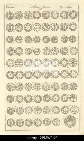 Pièces britanniques saxonnes. 'NUMMI SAXONICI' (IV) de l'imprimé Britannia 1695 de Camden Banque D'Images