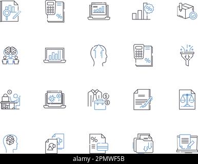 Collection d'icônes de contour analytique. Analyse, tendances, données, informations, métriques, Enquêtes, scénario KPI et ensemble de concepts d'illustration. Prévisions, modélisation Illustration de Vecteur