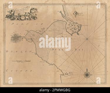Carte de la mer DE LA BAIE DE DUBLIN. Howth Head Dalkey Clontarf Merrion. COLLINS 1693 vieille carte Banque D'Images