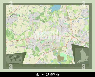 Basildon, quartier non métropolitain d'Angleterre - Grande-Bretagne. Ouvrez la carte des rues. Cartes d'emplacement auxiliaire d'angle Banque D'Images