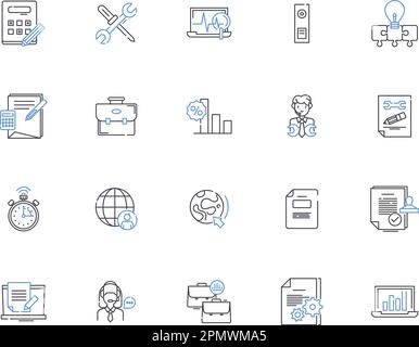 Collection d'icônes de contour analytique. Analyse, tendances, données, informations, métriques, Enquêtes, scénario KPI et ensemble de concepts d'illustration. Prévisions, modélisation Illustration de Vecteur