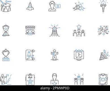 Collection d'icônes de contour de personnes réussies. Prospère, triomphant, réalisation, riche, victorieux, concept de vecteur et d'illustration gagnant et prospère Illustration de Vecteur