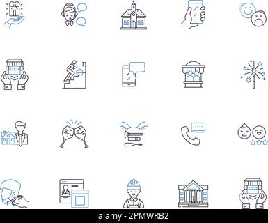 Collection d'icônes City LIFE Outline. Urbain, Metropolis, animé, Cosmopolitan, Commutant, Jeu de concepts de vecteur et d'illustration vibrant et multiculturel Illustration de Vecteur