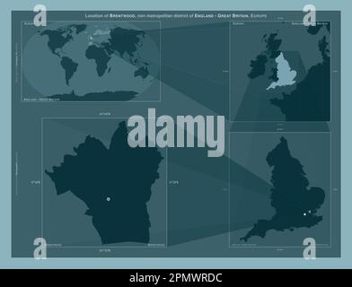 Brentwood, quartier non métropolitain d'Angleterre - Grande-Bretagne. Schéma montrant l'emplacement de la région sur des cartes à plus grande échelle. Composition de vecto Banque D'Images