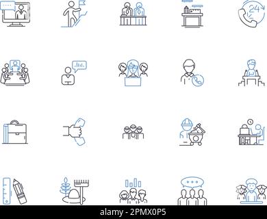 Collection Empoyee Outline icons. Employé, personnel, travailleur, personnel, équipe, Ensemble de concepts Member, Associate Vector et Illustration. Collègue, personnel Illustration de Vecteur