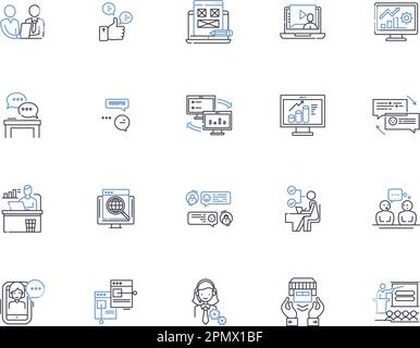 Collection d'icônes de contour de personnes en ligne. Personnes, en ligne, réseau, Communauté, connexion, Jeu de concepts de discussion, de scénario et d'illustration. Interagir Illustration de Vecteur