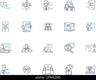 Collection Empoyee Outline icons. Employé, personnel, travailleur, personnel, équipe, Ensemble de concepts Member, Associate Vector et Illustration. Collègue, personnel Illustration de Vecteur