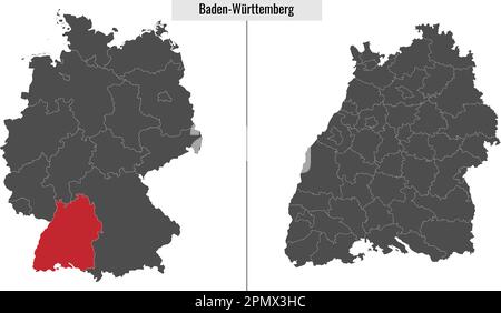 Carte de l'état de Bade-Wurtemberg de l'Allemagne et emplacement sur la carte allemande Illustration de Vecteur