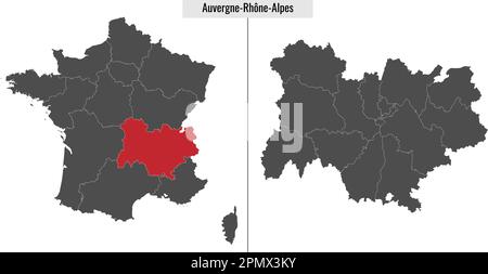 Carte de la région Auvergne-Rhône-Alpes de France et situation sur la carte française Illustration de Vecteur