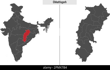 Carte de l'état de Chhattisgarh de l'Inde et emplacement sur la carte de l'Inde Illustration de Vecteur