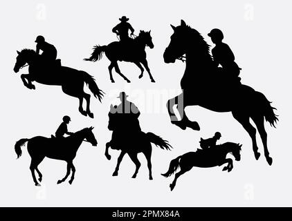 Hommes et femmes à cheval sport d'action silhouettes Illustration de Vecteur