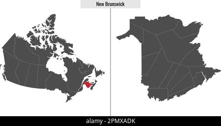 Carte de la province du Nouveau-Brunswick du Canada et emplacement sur la carte du Canada Illustration de Vecteur