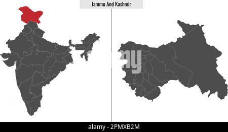 Carte de l'État de Jammu-et-Cachemire de l'Inde et emplacement sur la carte de l'Inde Illustration de Vecteur