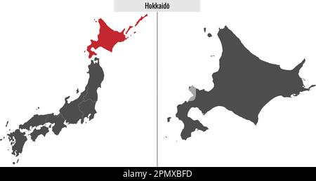 Carte de la région de Hokkaido au Japon et emplacement sur la carte japonaise Illustration de Vecteur