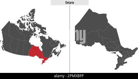 Carte de la province de l'Ontario du Canada et emplacement sur la carte du Canada Illustration de Vecteur