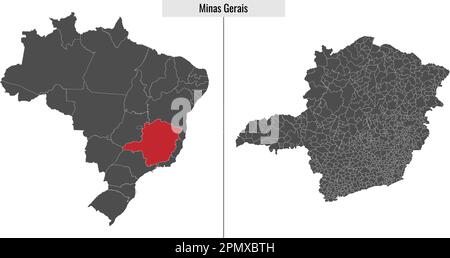 Carte de l'état de Minas Gerais du Brésil et emplacement sur la carte brésilienne Illustration de Vecteur