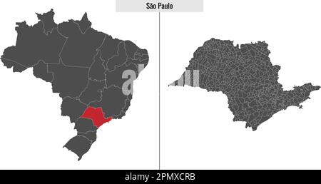 Carte de l'état de Sao Paulo du Brésil et emplacement sur la carte brésilienne Illustration de Vecteur