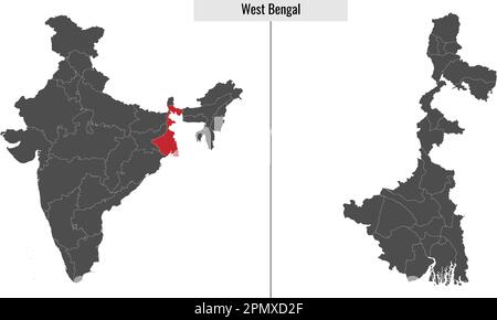 Carte de l'État du Bengale occidental de l'Inde et emplacement sur la carte indienne Illustration de Vecteur