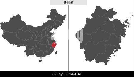 Carte de la province de Zhejiang en Chine et emplacement sur la carte chinoise Illustration de Vecteur