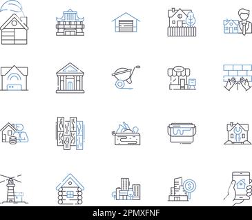 Maisons et bâtiments présentent la collection d'icônes. Maisons, habitations, abodes, structures, édifices, Mansions, vecteur Abbeys et jeu de concepts d'illustration Illustration de Vecteur