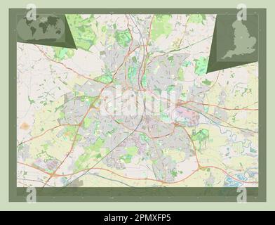 Derby, autorité unitaire de l'Angleterre - Grande-Bretagne. Ouvrez la carte des rues. Lieux des principales villes de la région. Cartes d'emplacement auxiliaire d'angle Banque D'Images