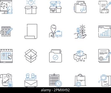 Collection d'icônes de contour de flux de documents. Document, flux, gestion, automatisation, suivi, Jeu de concepts Journal, vecteur système et illustration. Audit Illustration de Vecteur