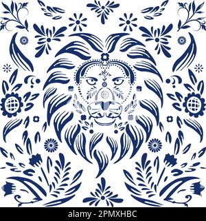 illustration de la mosaïque du talavera mexicain de la tête du lion en format vectoriel Illustration de Vecteur